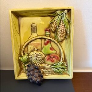 Lefton Yellow and Green Fruit Basket Wall Art